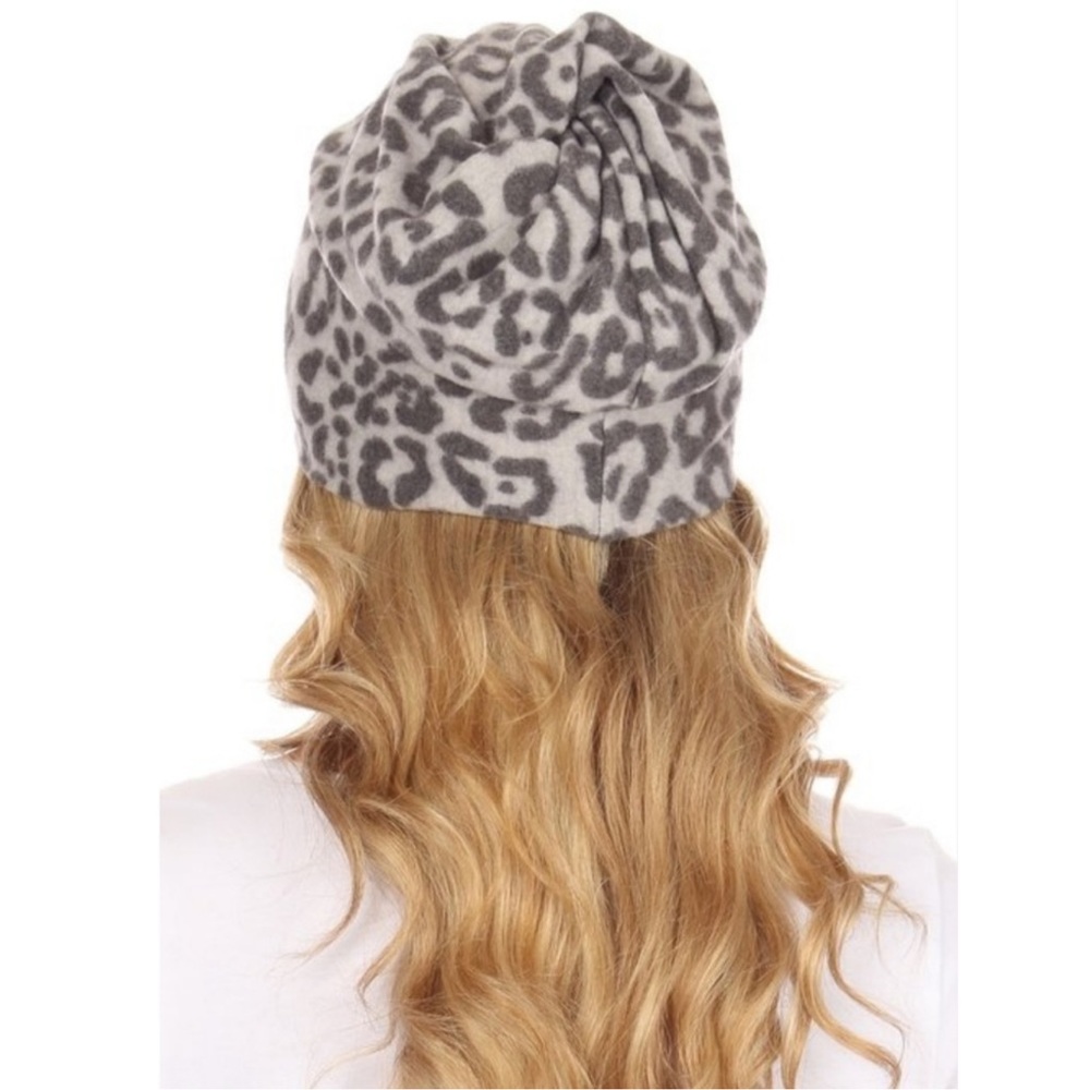 🍁NewVersatile Brushed Gray Leopard Print Beanie Hat/Ponytail Beanie/Headband - Picture 3 of 5